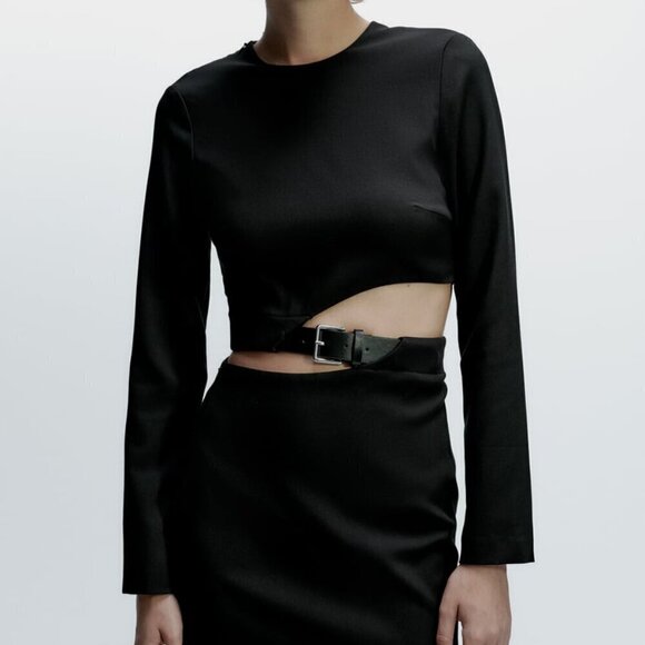 Zara Black Mini Dress with Belt Detail - Picture 1 of 8